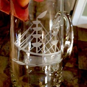 Crystal beer mug with hand cut sailboat